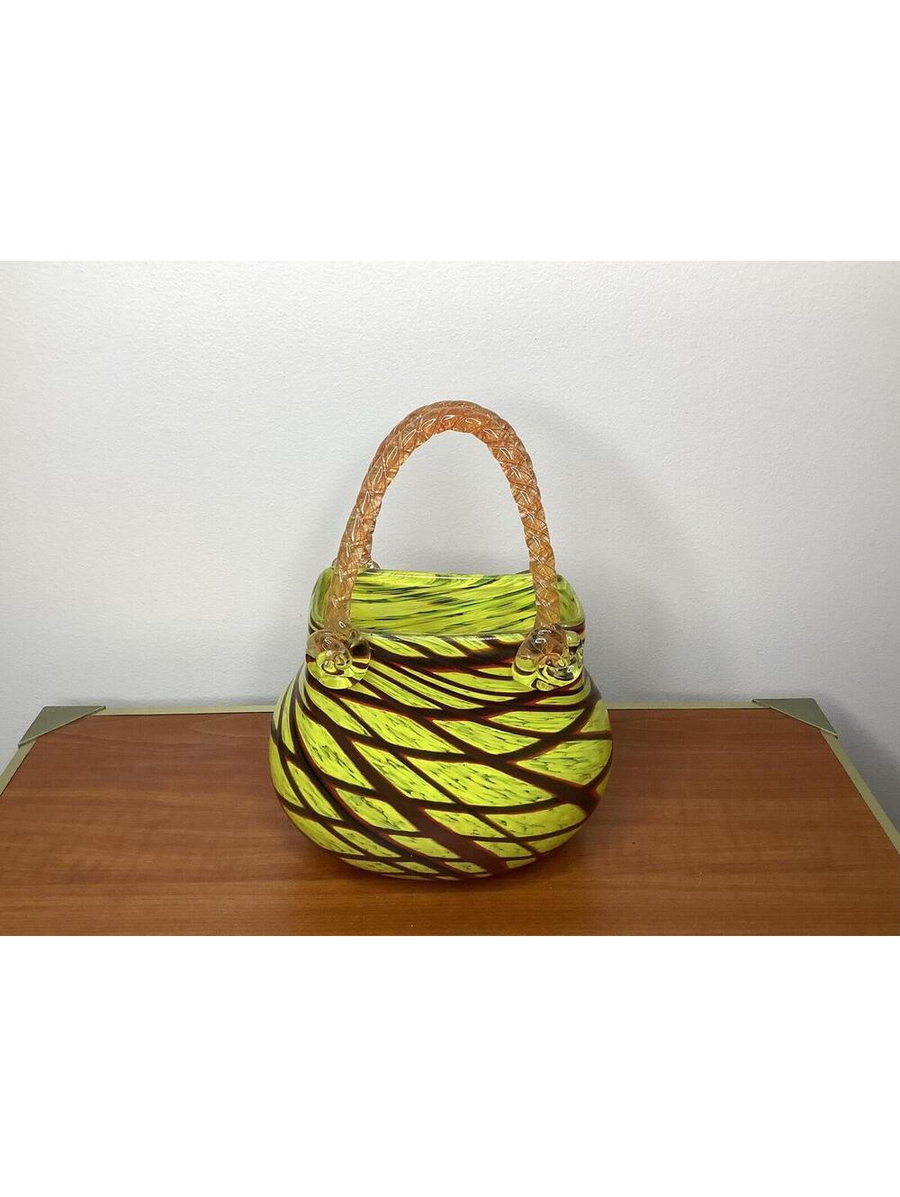 < Vintage Murano Style Art Glass Purse Sculpture/Vase/Catch-All > - Picture 2 of 10